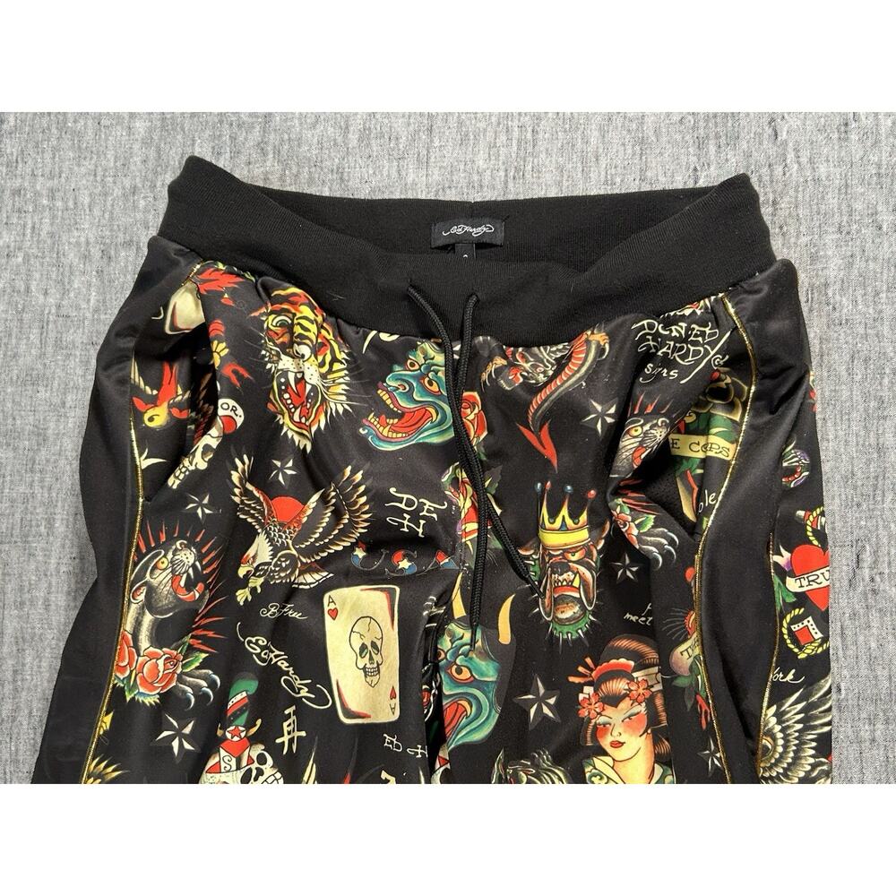 Ed Hardy Flashboard Track Pants Womens Small Black Stretch Embroidered Tattoo - Picture 6 of 16